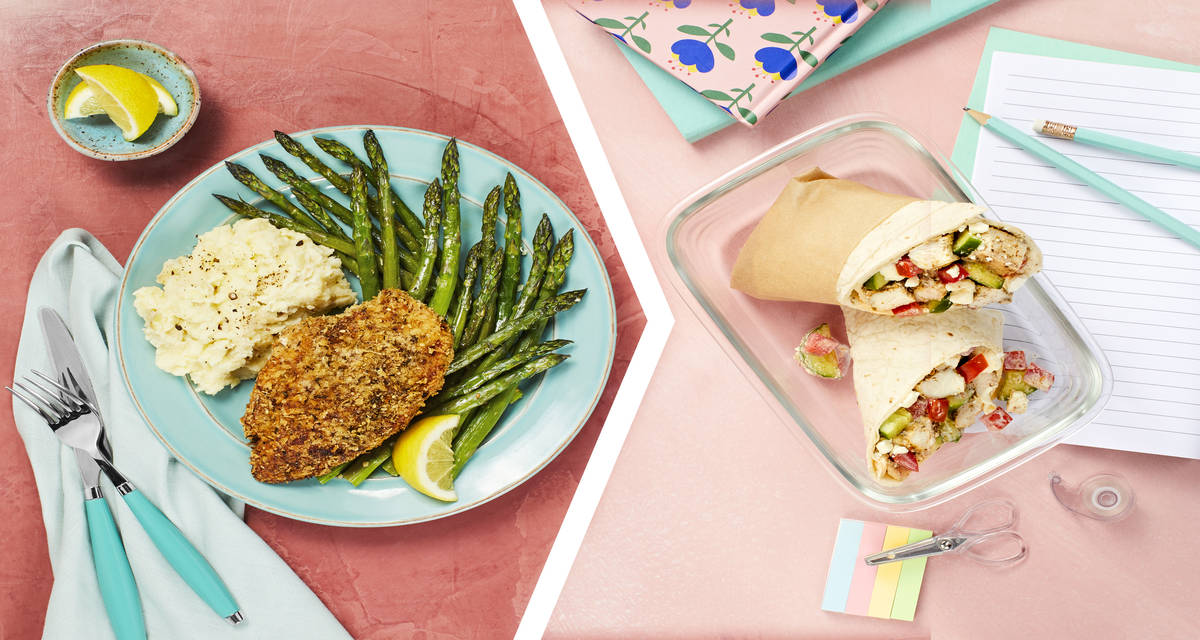 Crispy Za'atar Chicken for Dinner with a Mediterranean Wrap for Lunch
