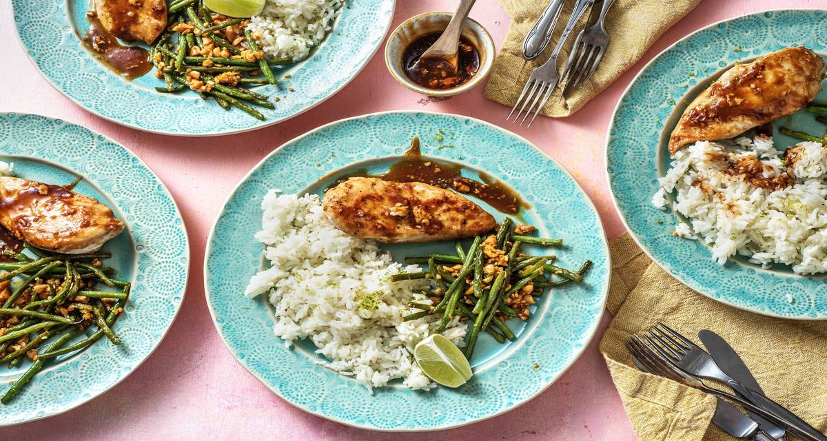 Sesame Lime Chicken over Jasmine Rice with Sriracha Green Beans