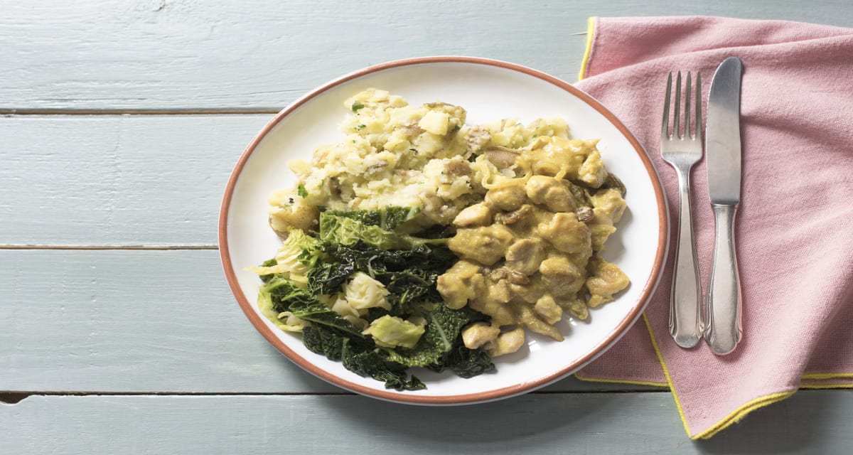Warm Coronation Chicken with Parsley Potatoes and Garlicky Cabbage-image