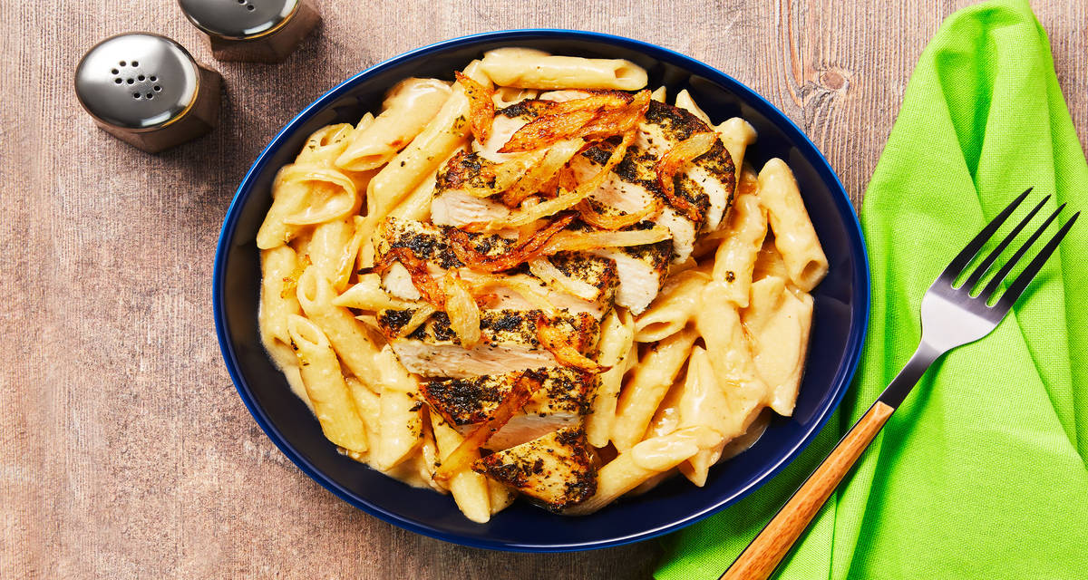 White Cheddar & Ranch Chicken Penne with Caramelized & Crispy Onion