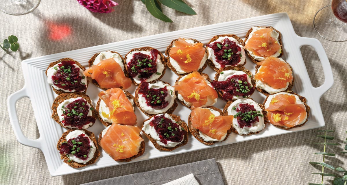 Christmas Crispbreads Two Ways with Smoked Salmon & Cream Cheese | Beetroot Relish & Goats Cheese-image