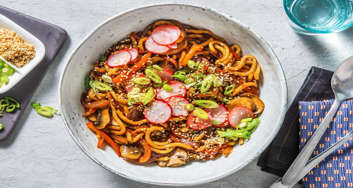 Yasai Yaki Udon with Pickled Radish and Mushrooms-image