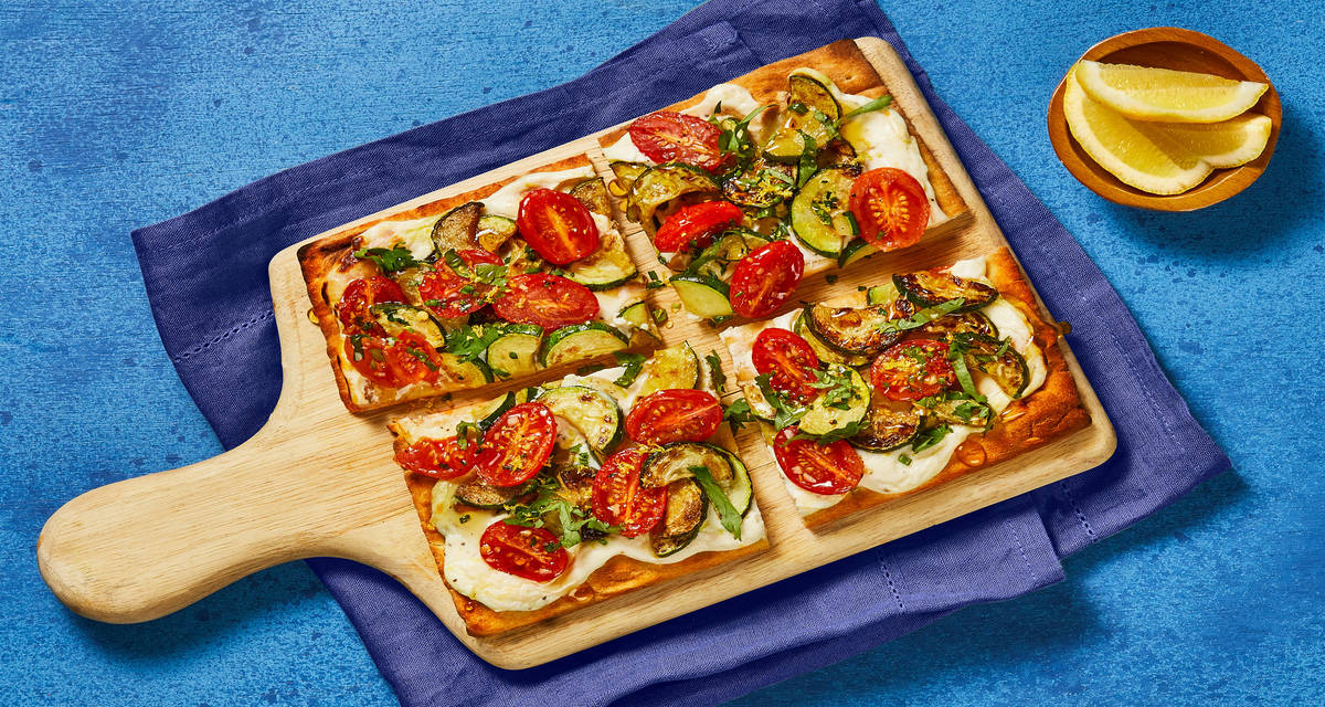 Bacon, Zucchini & Tomato Flatbreads with Lemon Ricotta, Fresh Herbs & Honey