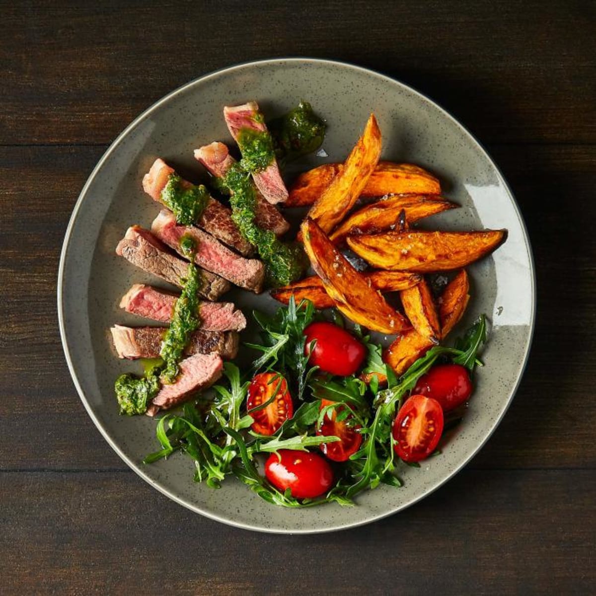 Carb Smart Rubbed Seared Steak and Creamy Chimichurri Sauce