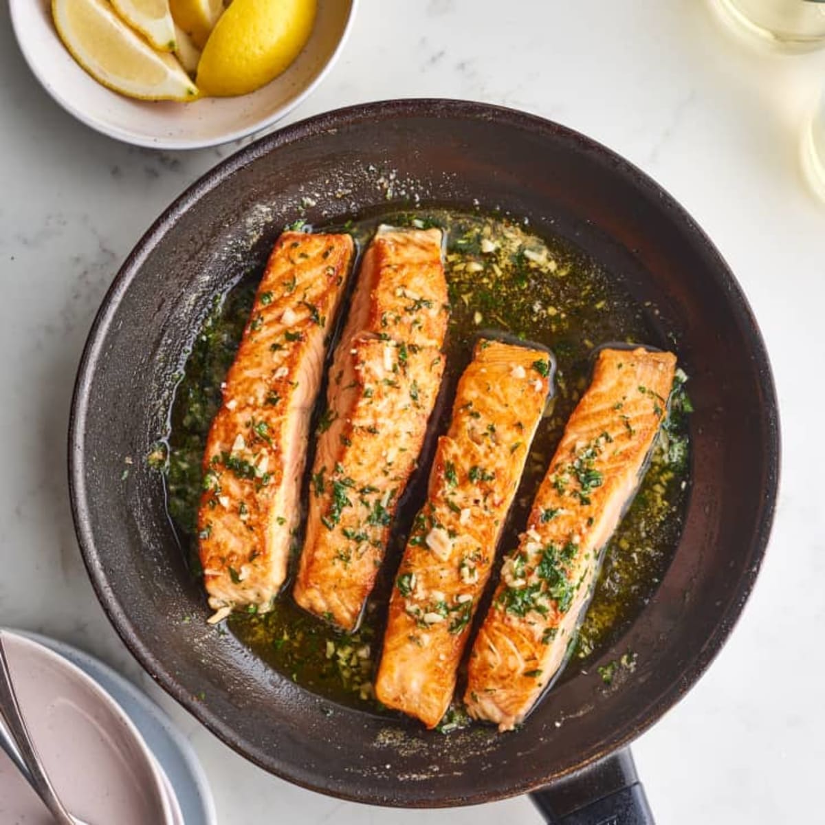 Herby Garlic Butter Roasted Salom with Maple Sweet Potato Mash and 