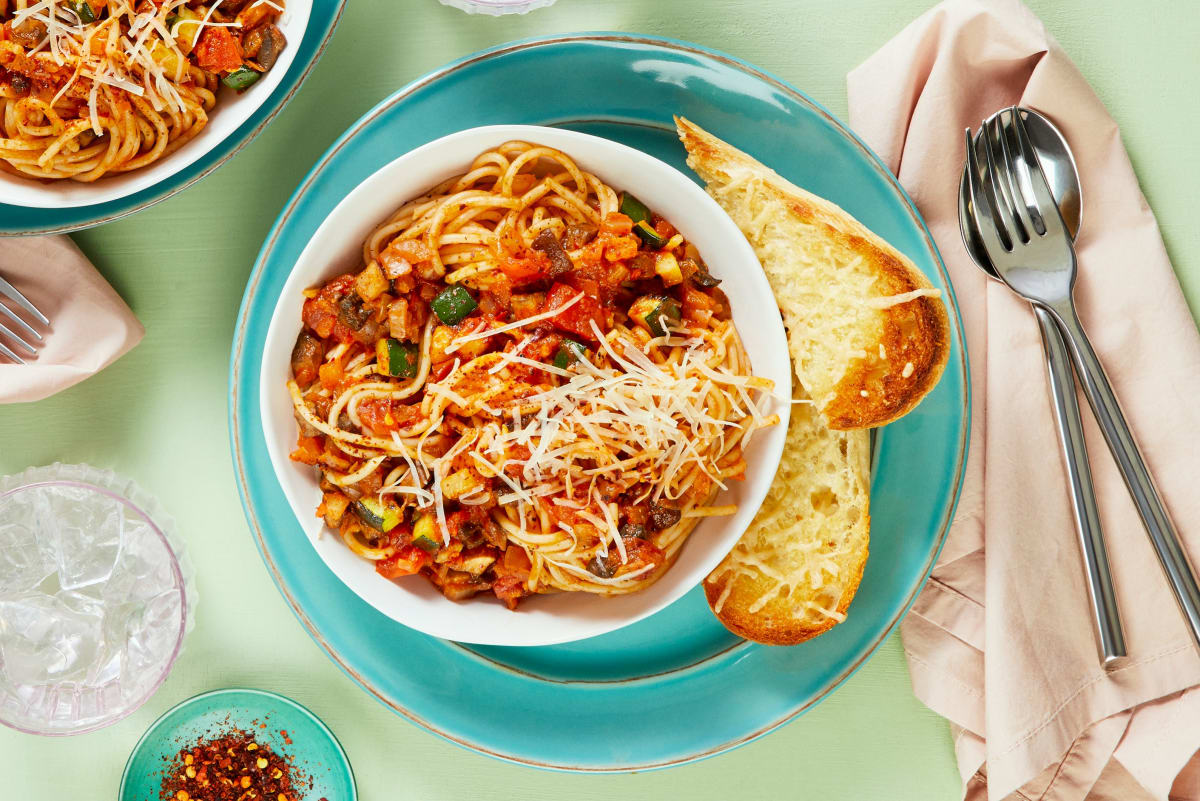 Cremini and Zucchini Spaghetti