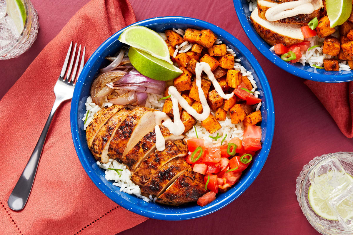 chicken sweet potato rice bowl