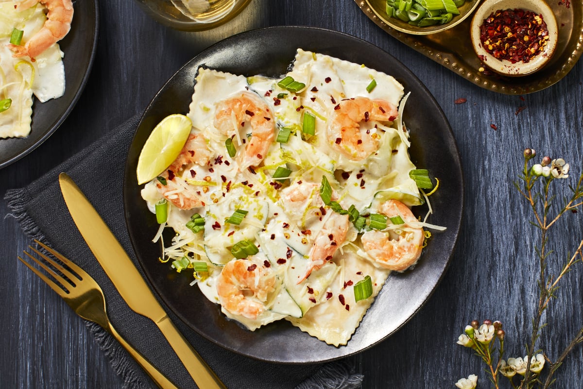 Lobster Ravioli and Shrimp in a Lemon Cream Sauce