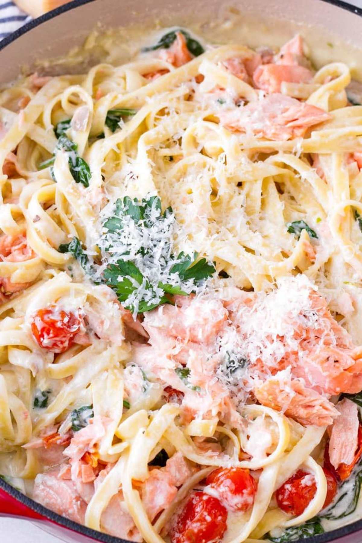 SuperQuick Salmon and Goat Cheese Linguine