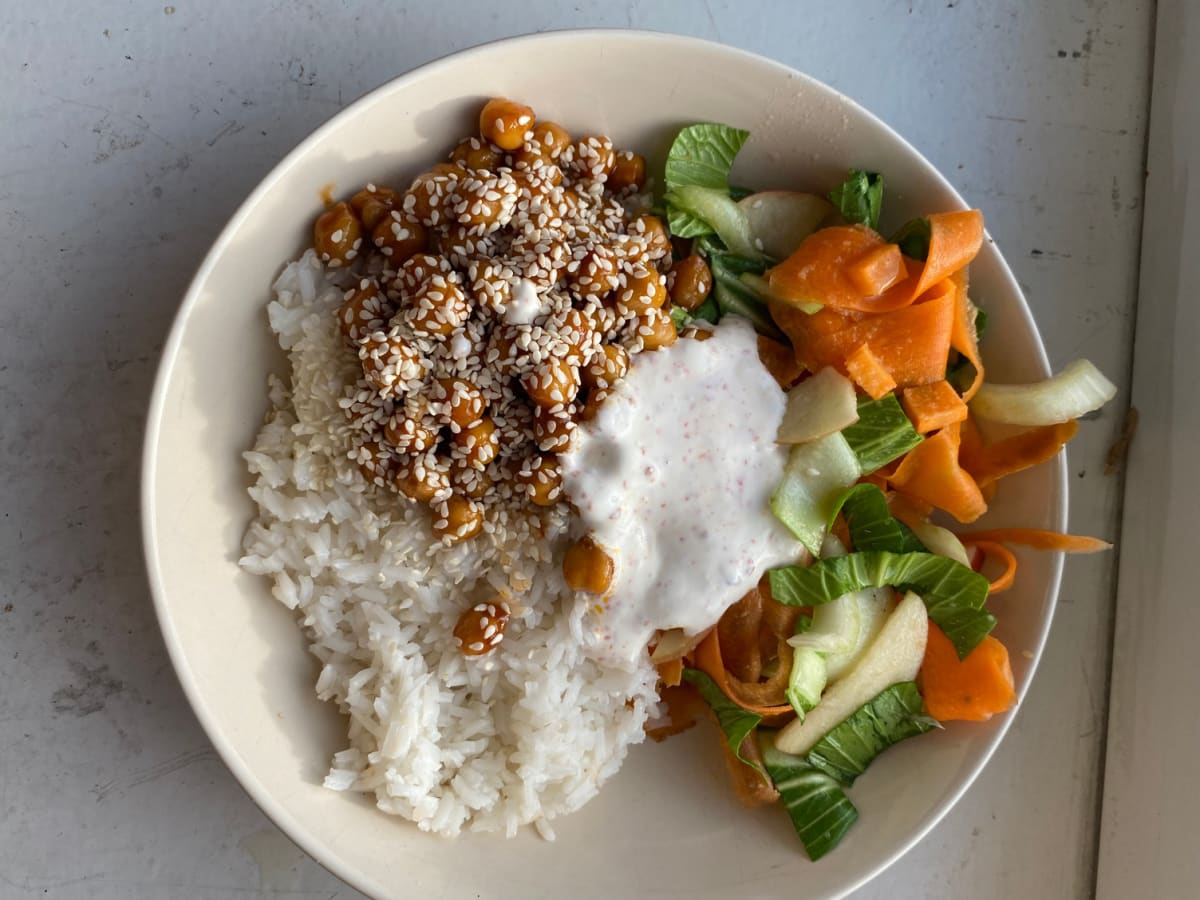 Korean glazed chickpea bowl