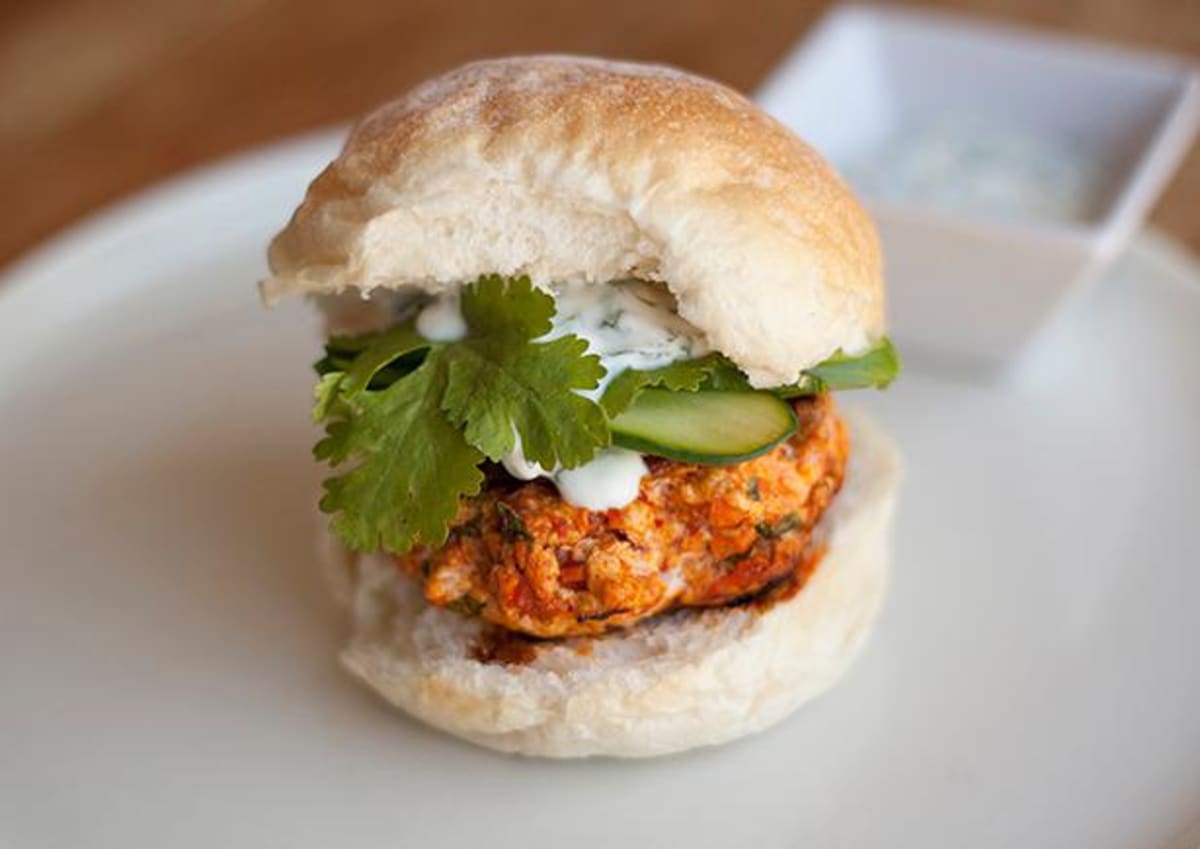 Bombay Chicken Burgers with Creamy Raita Recipe HelloFresh