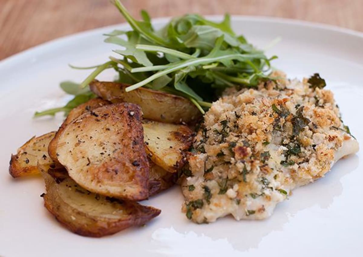 Oven Baked Crumbed Fish with Wedges