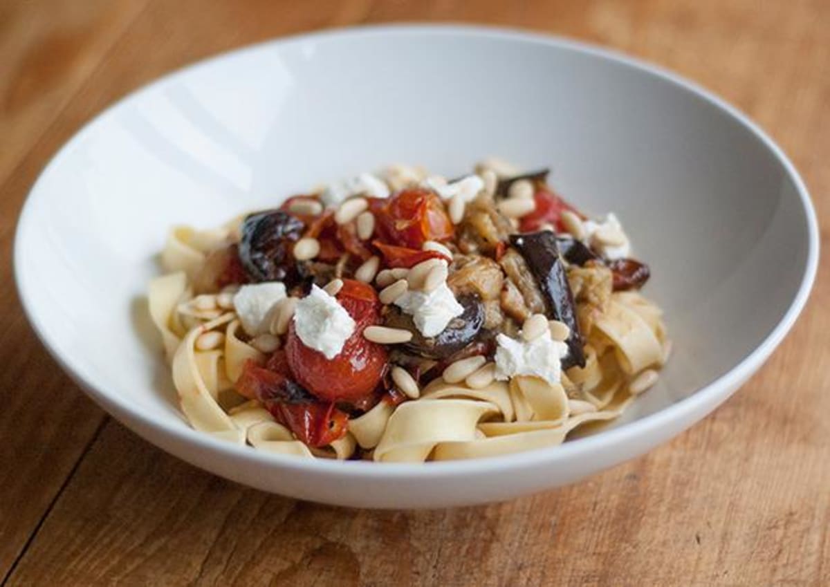 Roasted Eggplant & Pine Nut Pasta