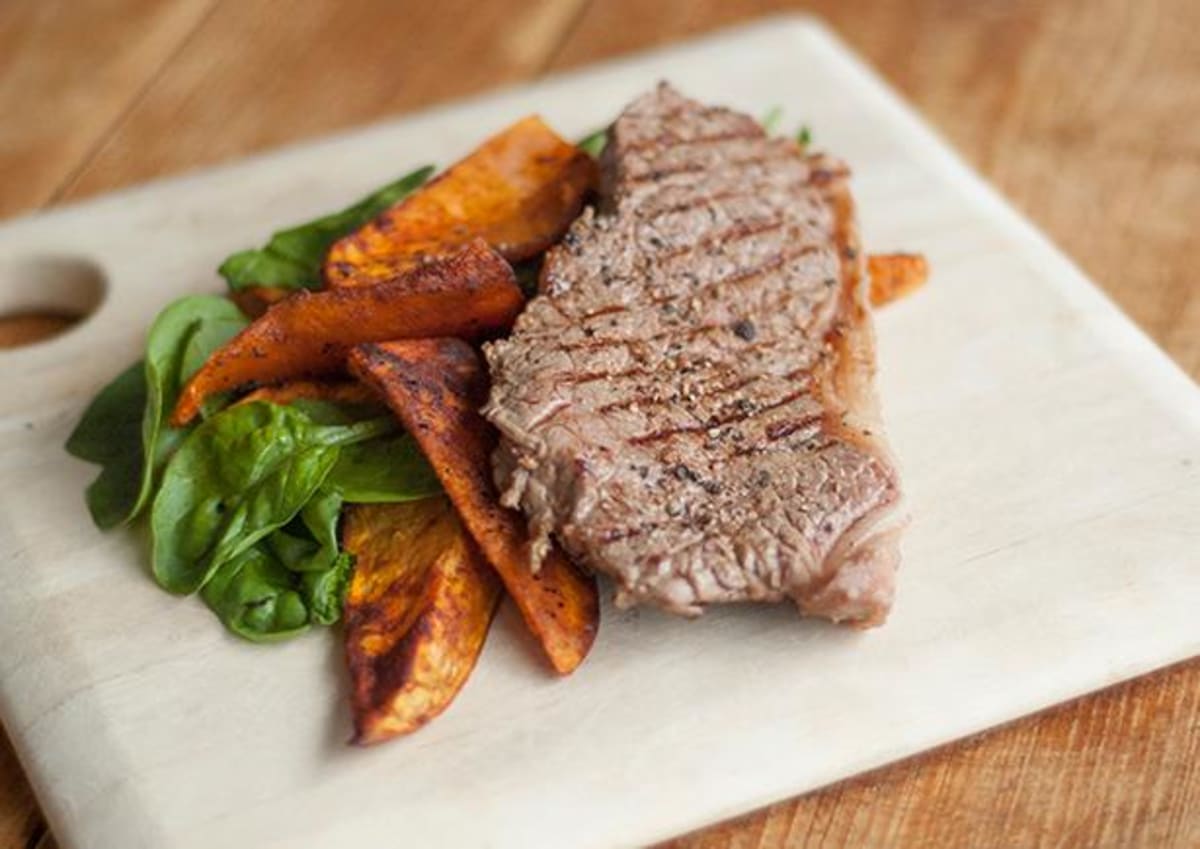 Lightning Fast Steak with Sweet Potato Wedges