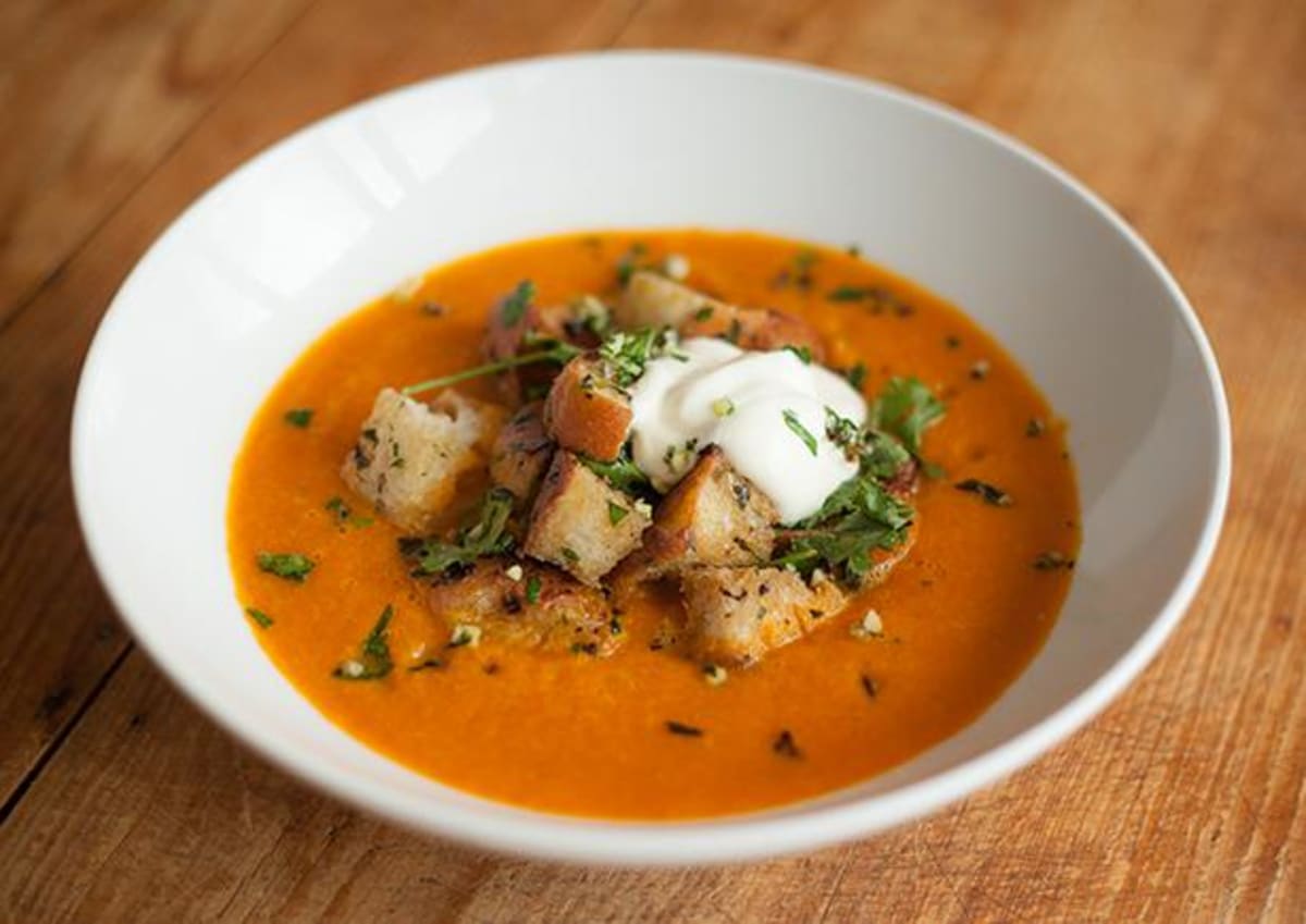 Autumnal Carrot Soup with Herbed Croutons