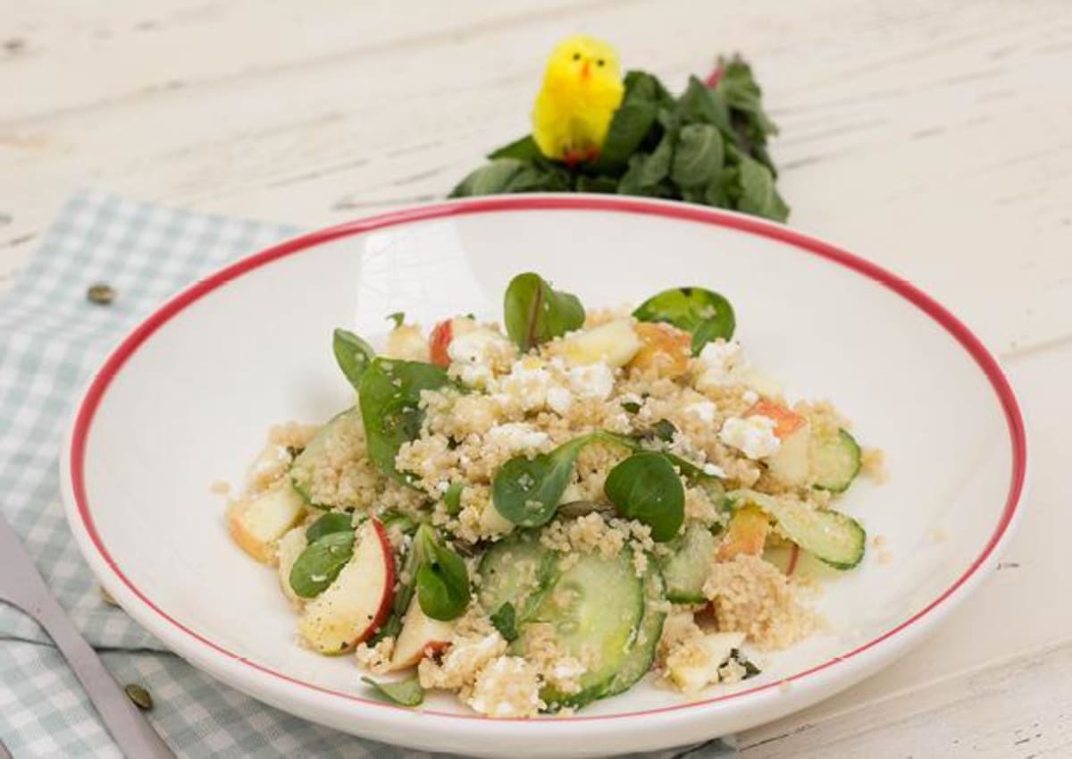 Lentesalade met couscous, appel en feta