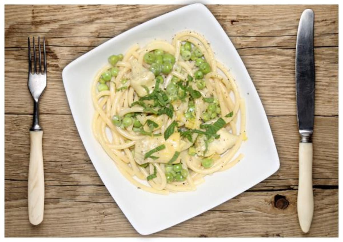 PureWow: Pasta with Peas, Artichokes, Lemon, and Mint