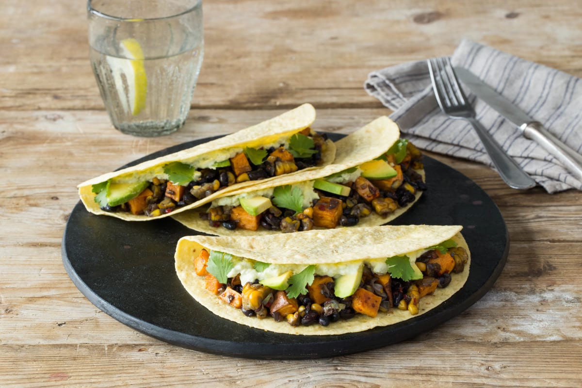 Smoky Black Bean and Caramelized Sweet Potato Tacos