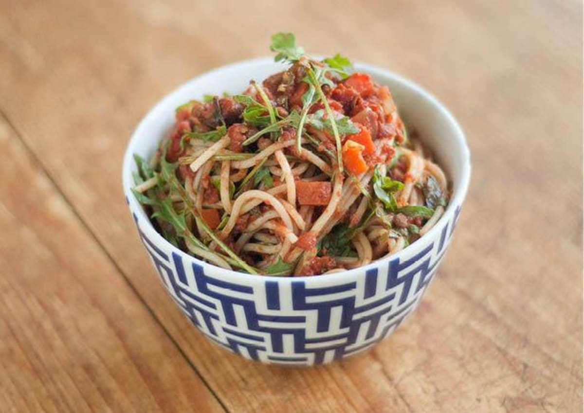 Spaghetti bolognese met cherrytomaten en feta 