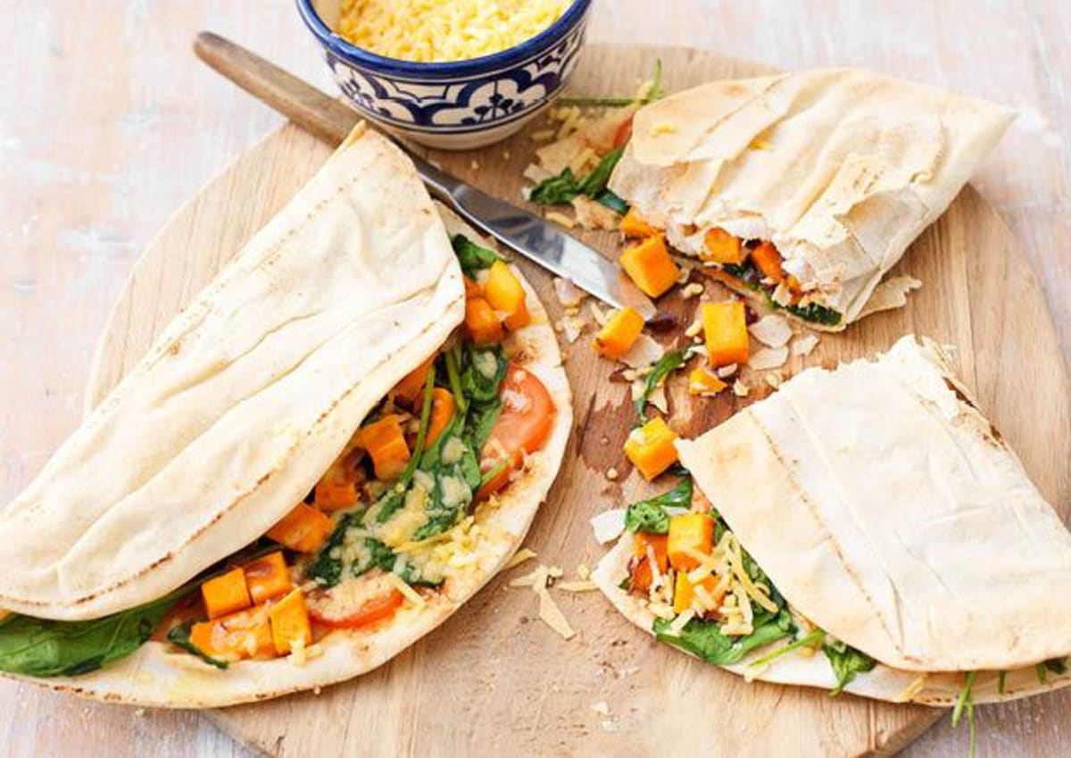 Quesadilla’s met spinazie, zoete aardappel en verse tijm 