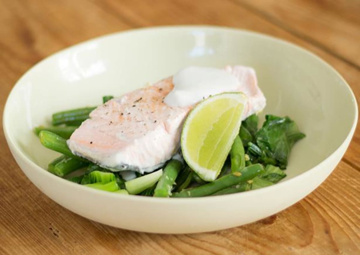 Coconut Poached Salmon with Asian Greens