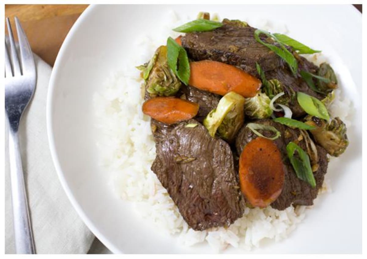 Steak and Brussels Sprouts Stir-Fry