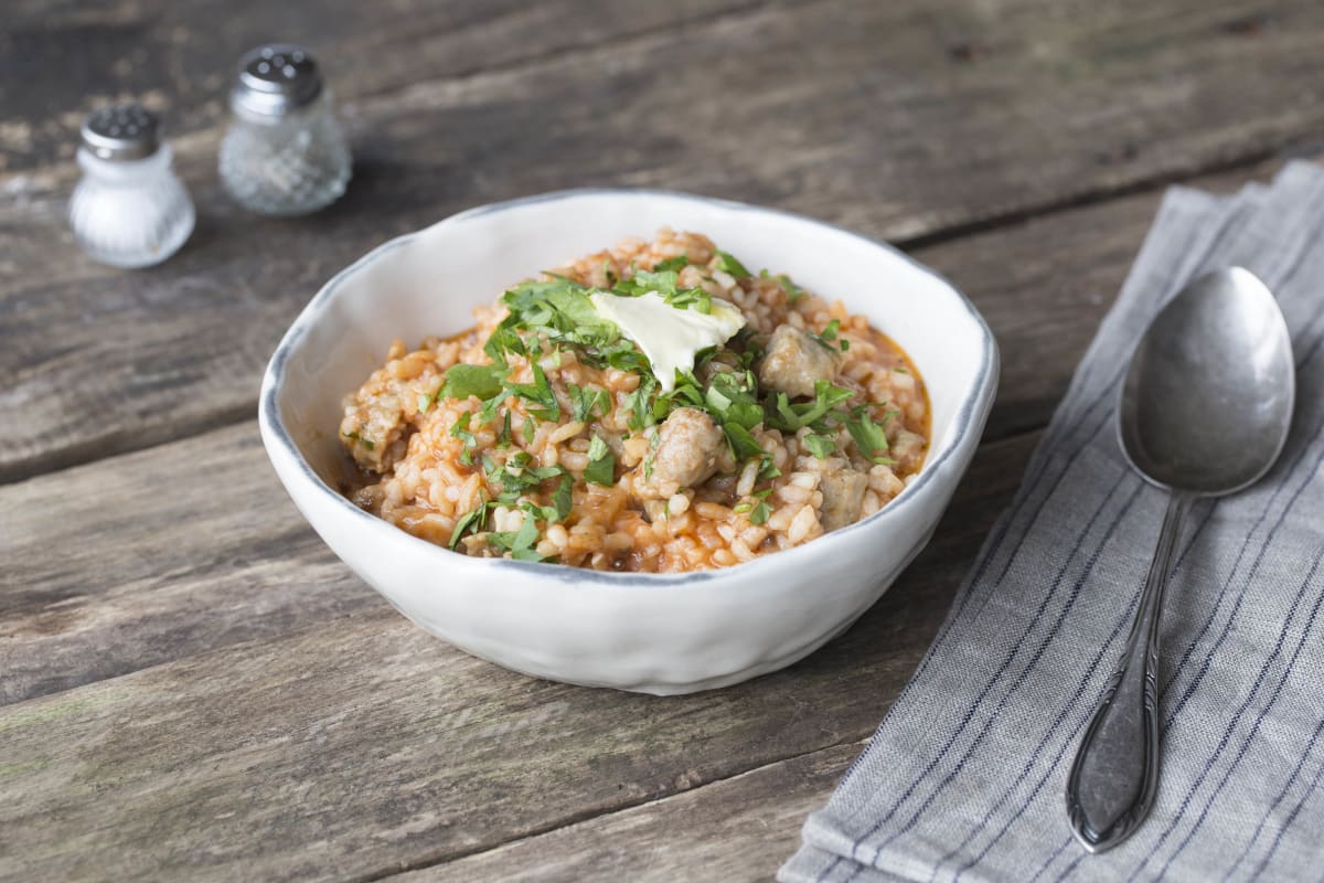 Mythical Herbed Pork and Tomato Risotto