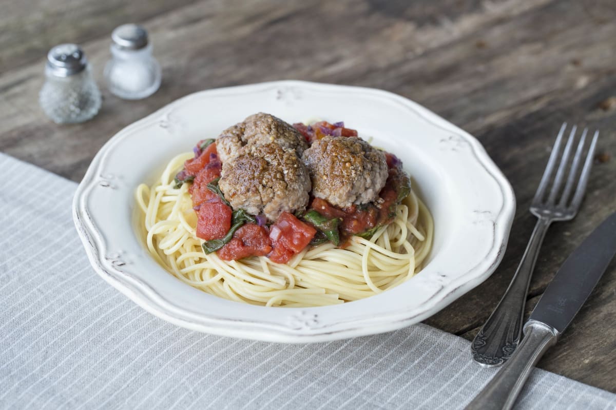 Blushing Pork & Fennel Meatballs with Spicy Tomato Sauce