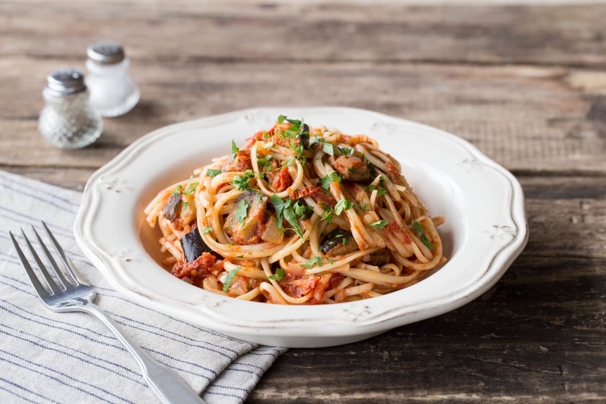 Eggplant & Sun-Dried Tomato Pasta