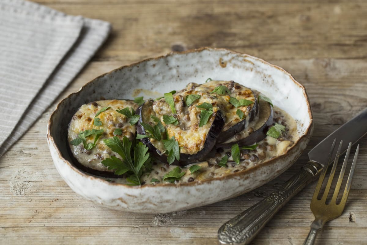 A Lentil and Aubergine Stack