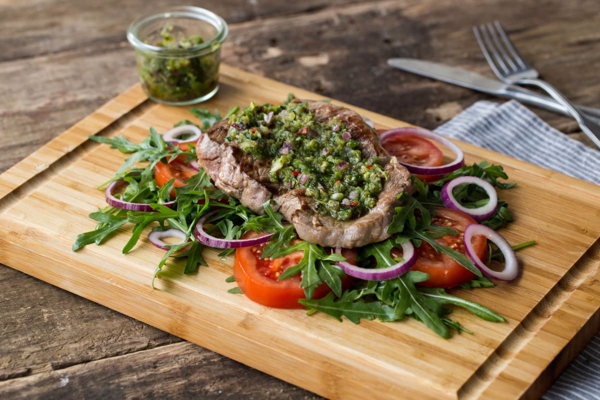 Steaks with Green Chilli & Herbed Salsa