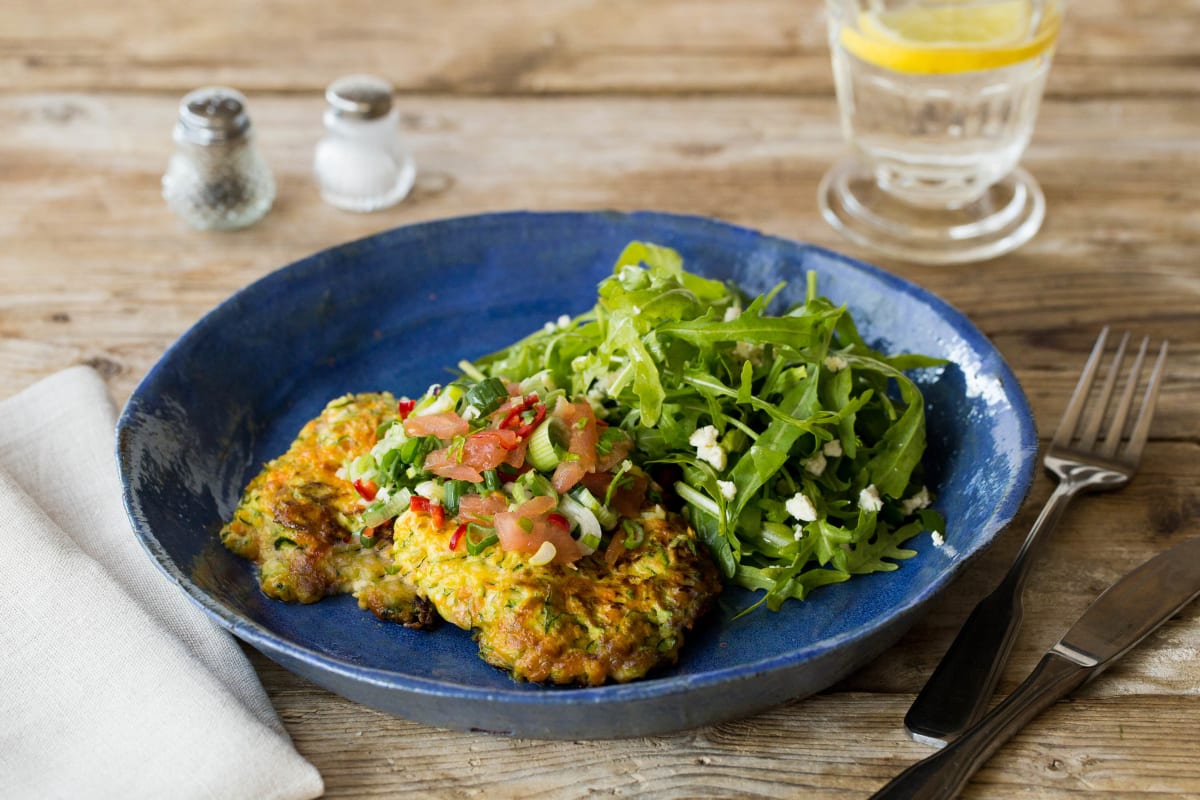 Zucchini Fritters with Spicy Salsa