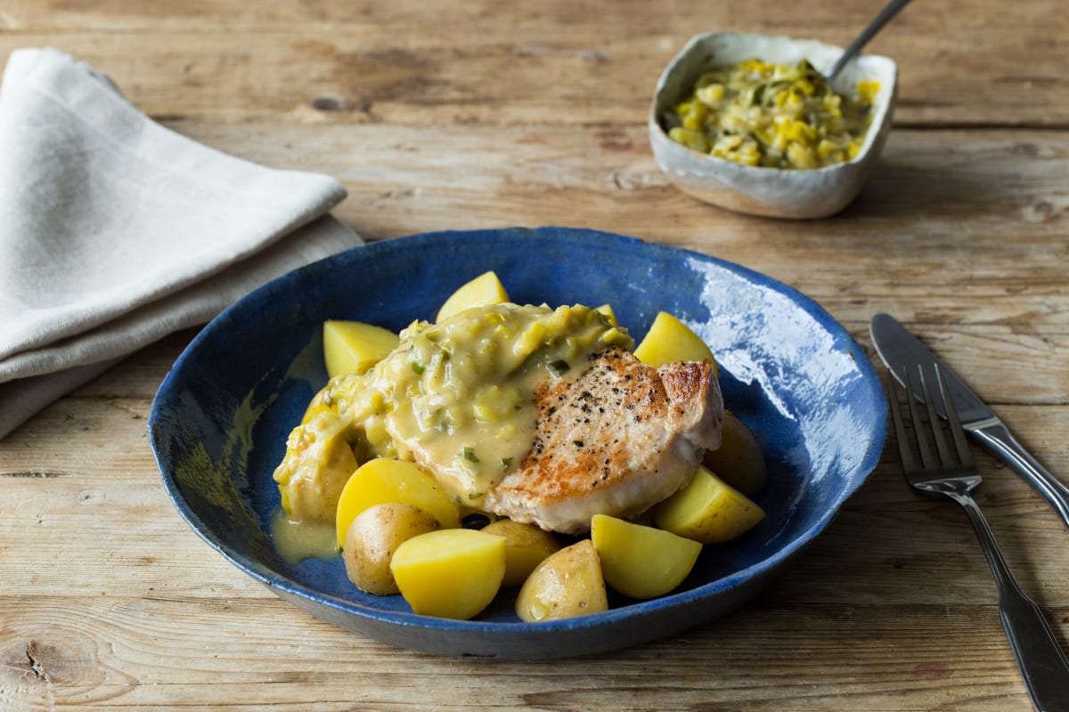 Pork with Leek & Mustard Sauce