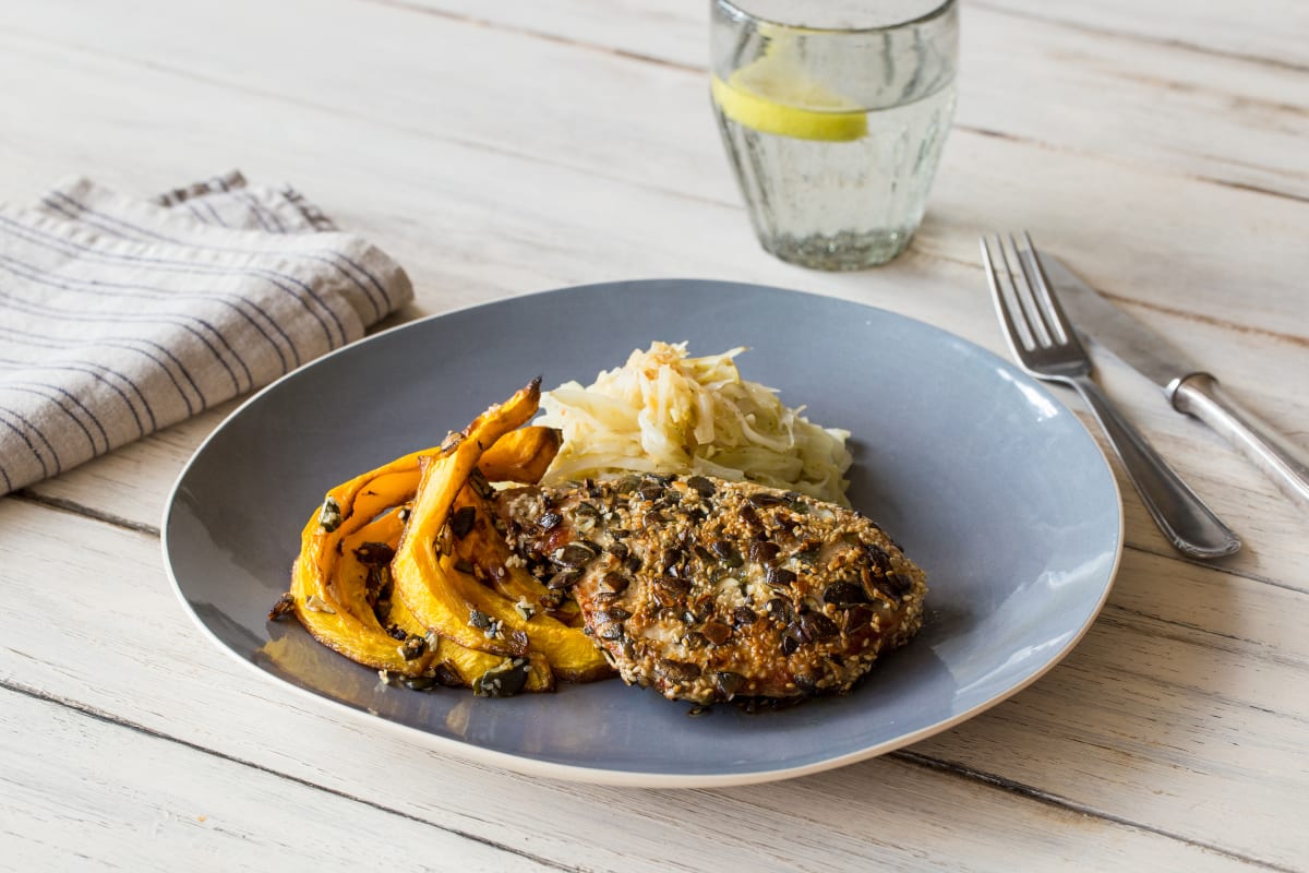 Pepita & Sesame Pork with Braised Cabbage