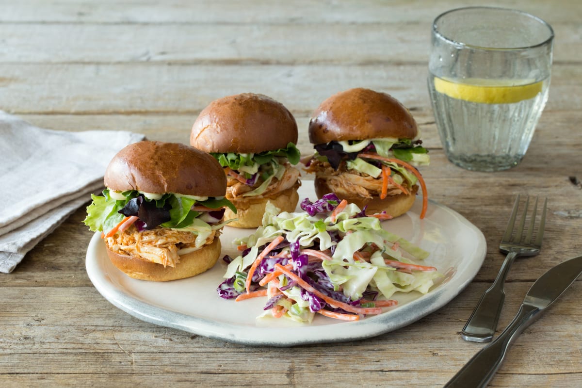 Eastern Carolina Pulled Chicken Sliders on Brioche