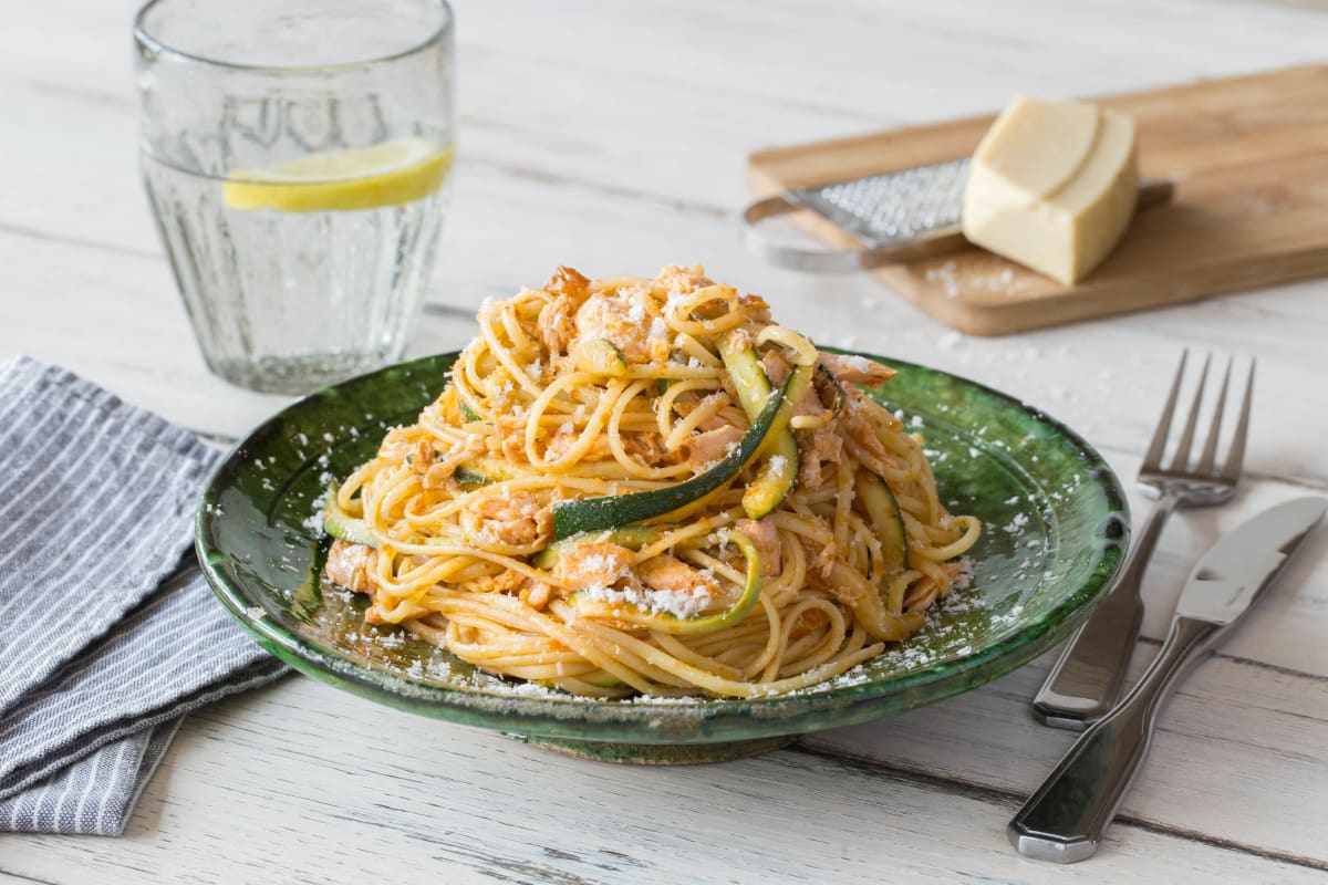 Summertime Roasted Salmon and Courgette Linguine