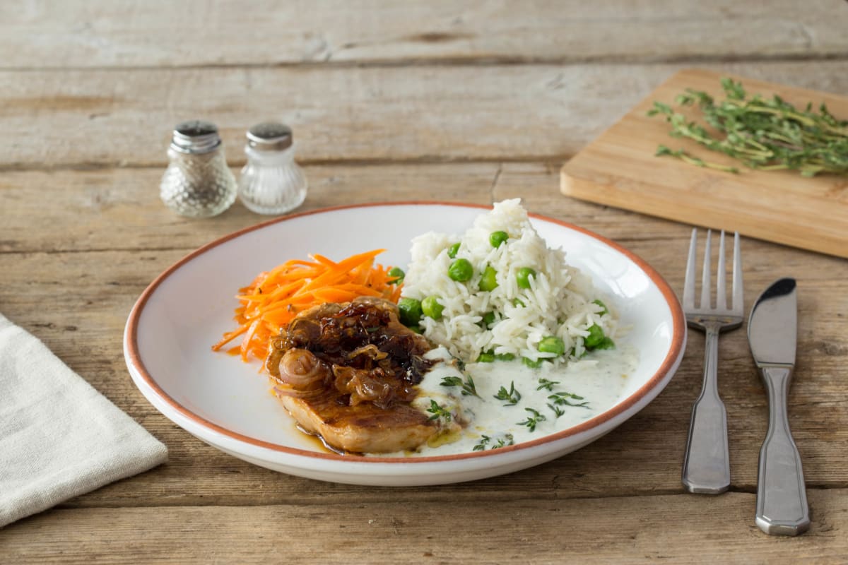 Asiatisch mariniertes Schweinefleisch mit Thymian-Knoblauch-Soße