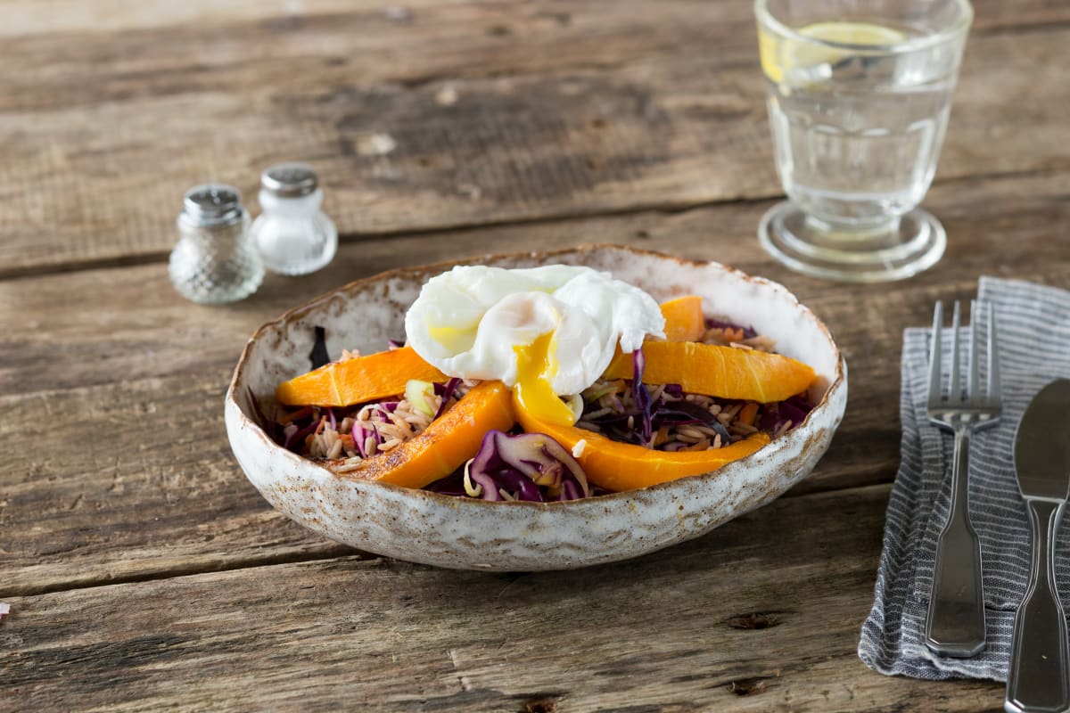 Asian Brown Rice Salad with Poached Egg