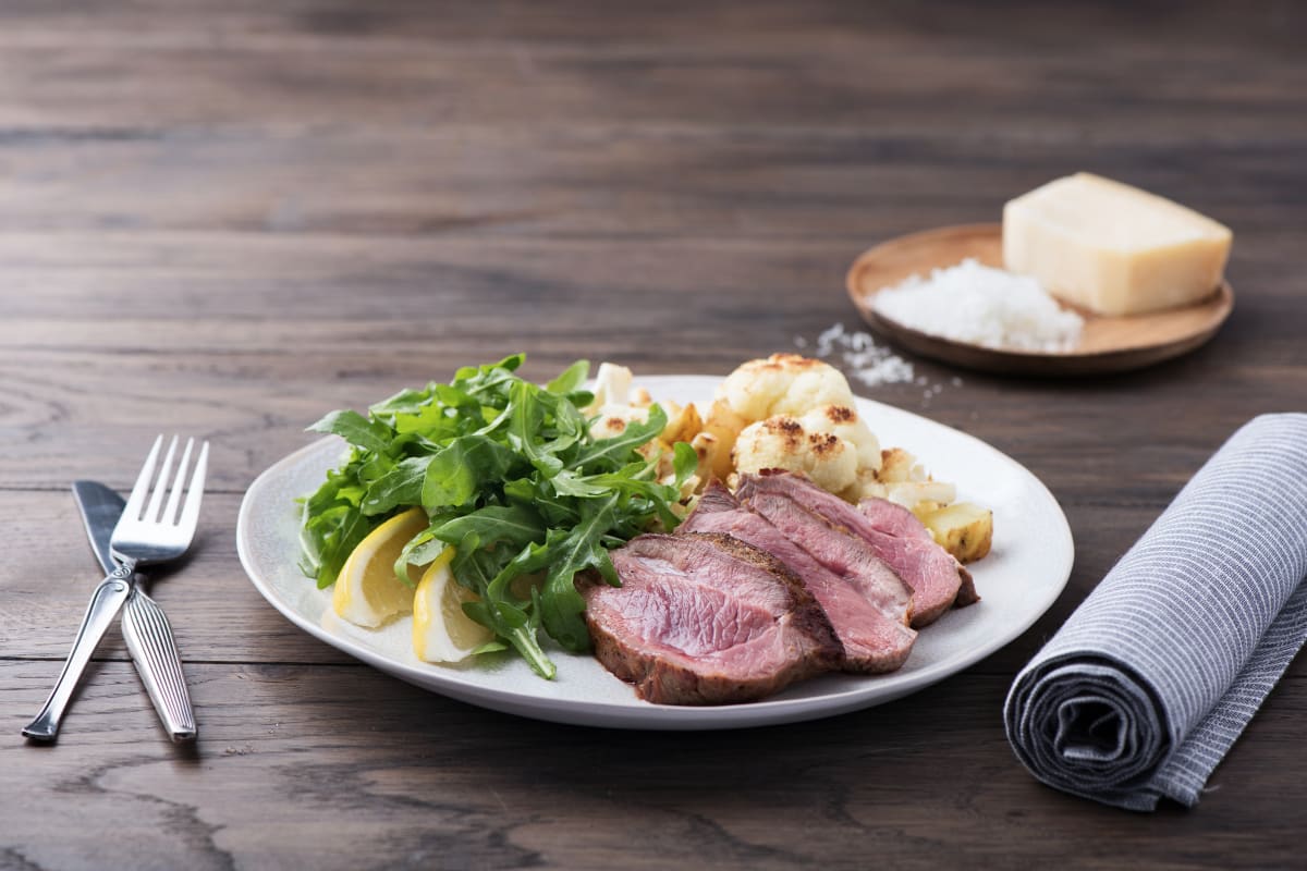 Lamb with Parmesan Cauliflower & Potato Roasties