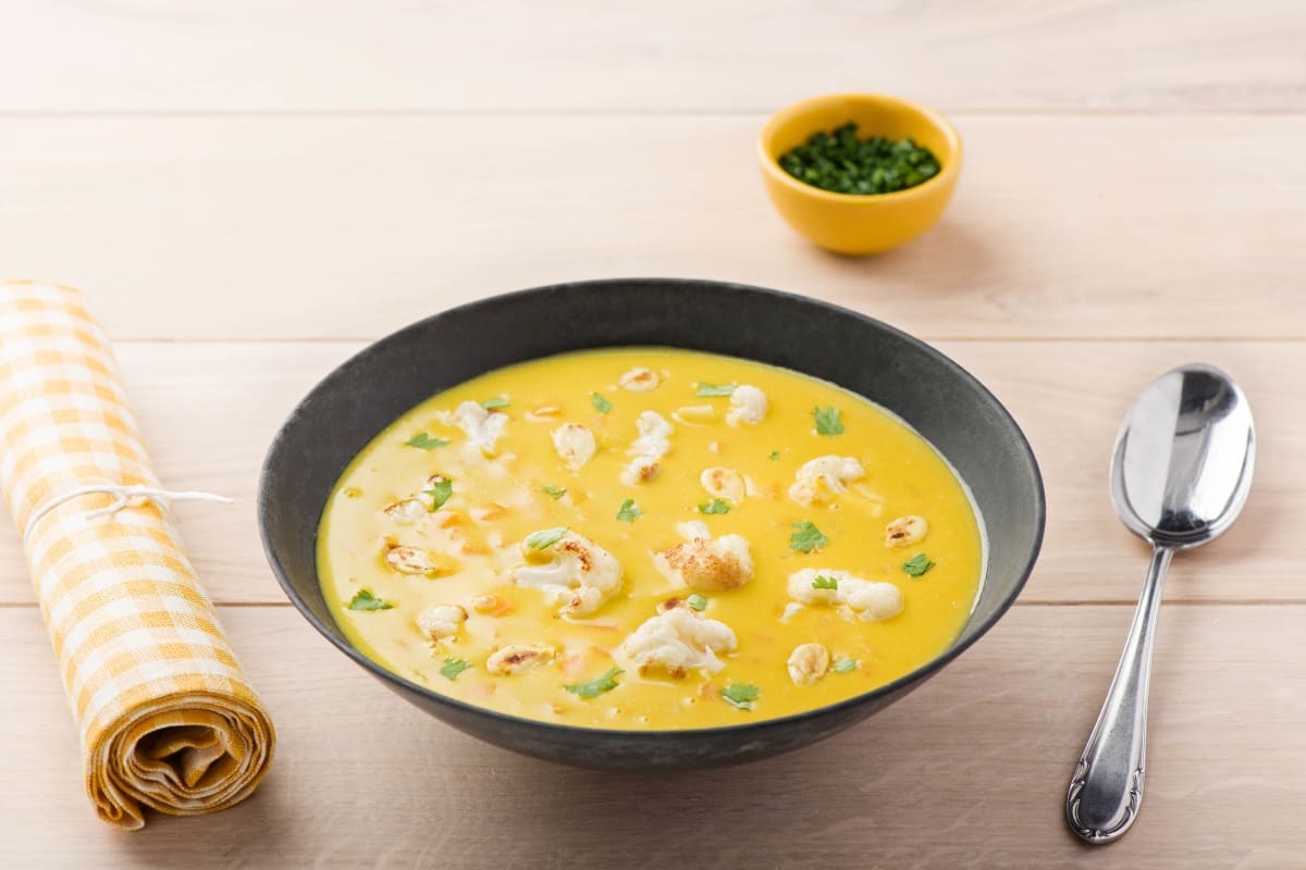 Pumpkin and Cauliflower Soup with Coconut Milk, Coriander, and Cilantro