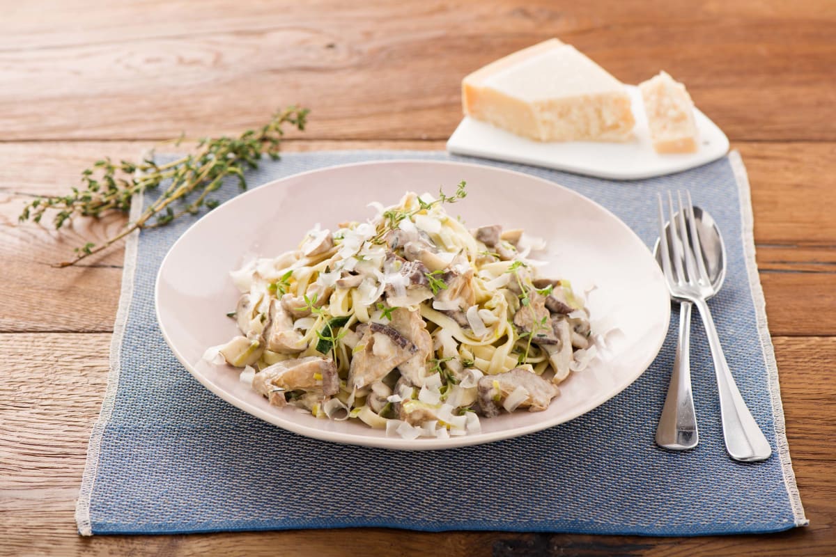 Mushroom and Leek Tagliatelle with Thyme, Garlic, and Parmesan