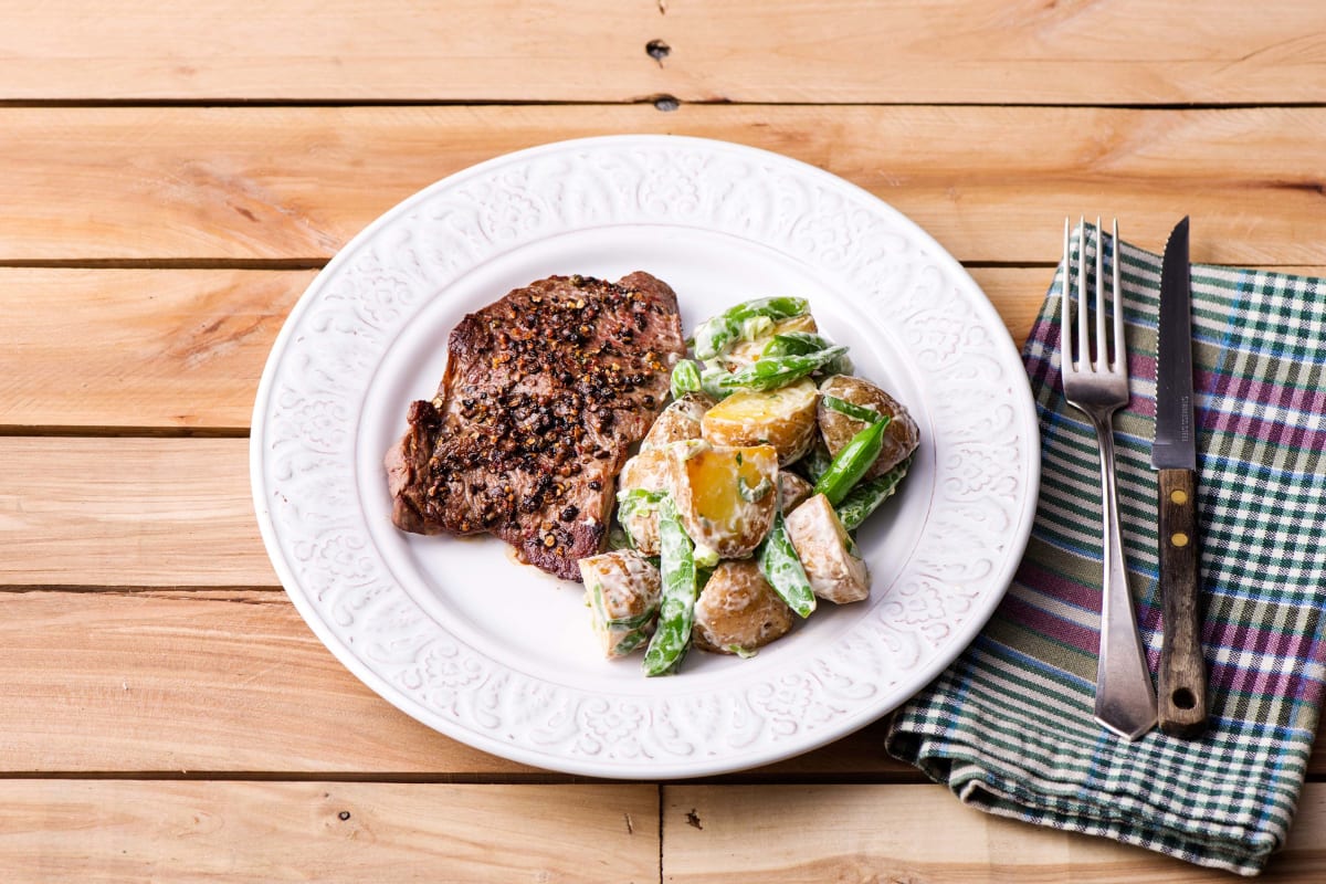 Pepper Steak with Potato Salad