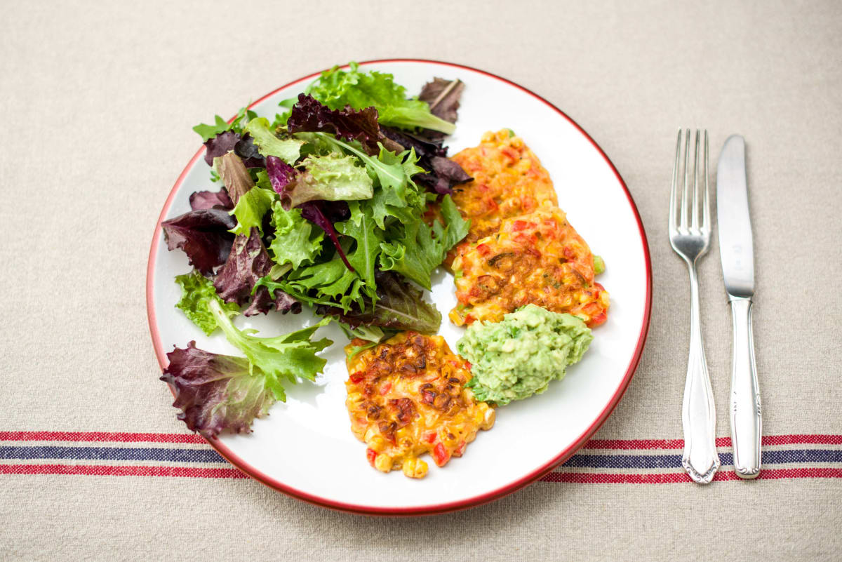 Sweet Corn Fritters with Guacamole