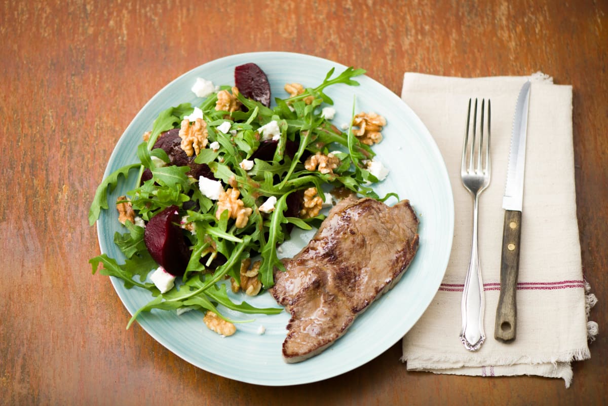 Steak with Beetroot, Fetta & Walnut Salad