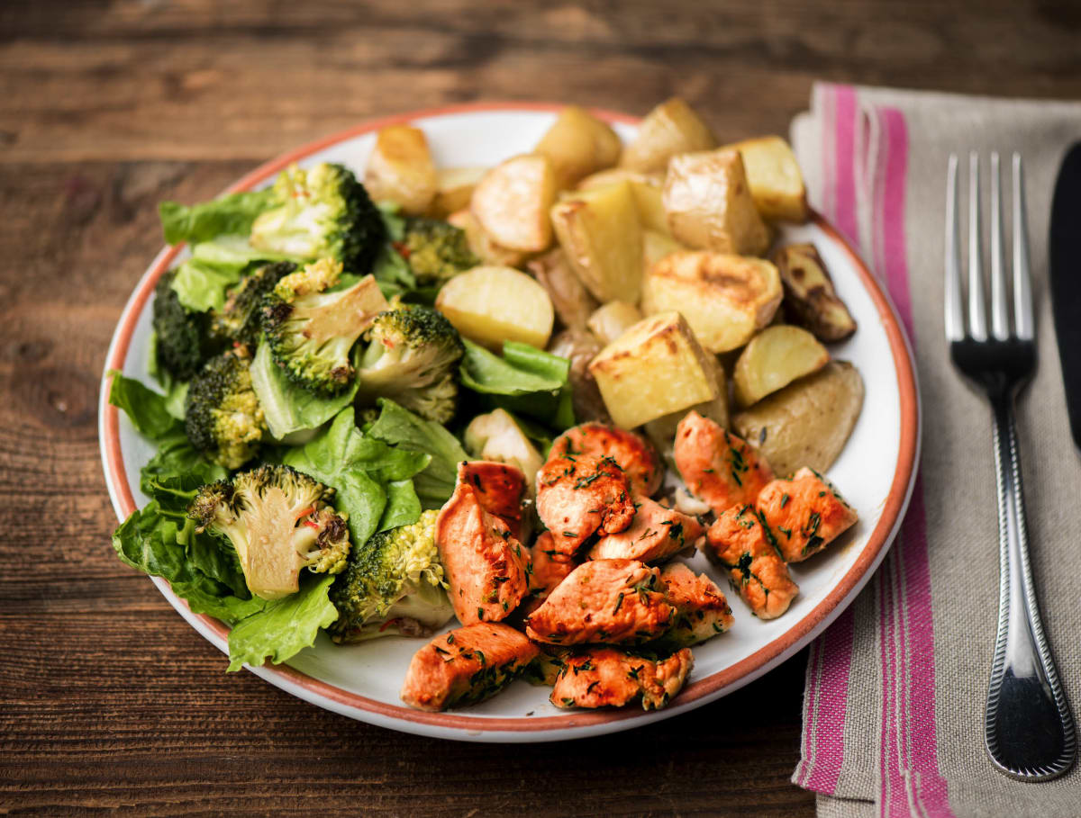 eindpunt Opschudding Ooit Gebakken kipfilet met broccolisalade en aardappelen Recept | HelloFresh