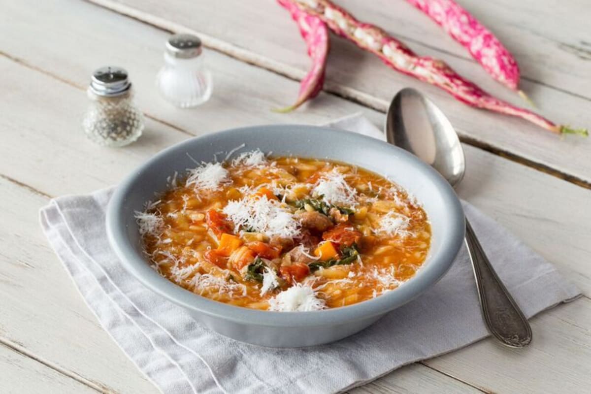 Vegetable Minestrone with Tuscan Kale, Cannellini Beans, and Parmesan