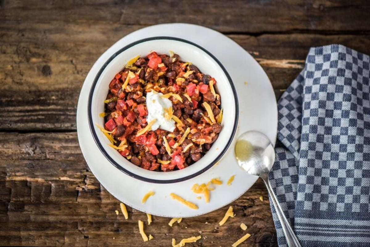 Southwestern Black Bean Chili with Cheddar and Sour Cream