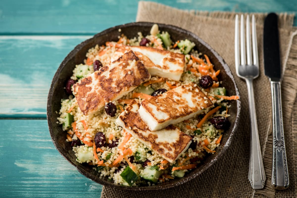 Haloumi with Jewelled Couscous Salad