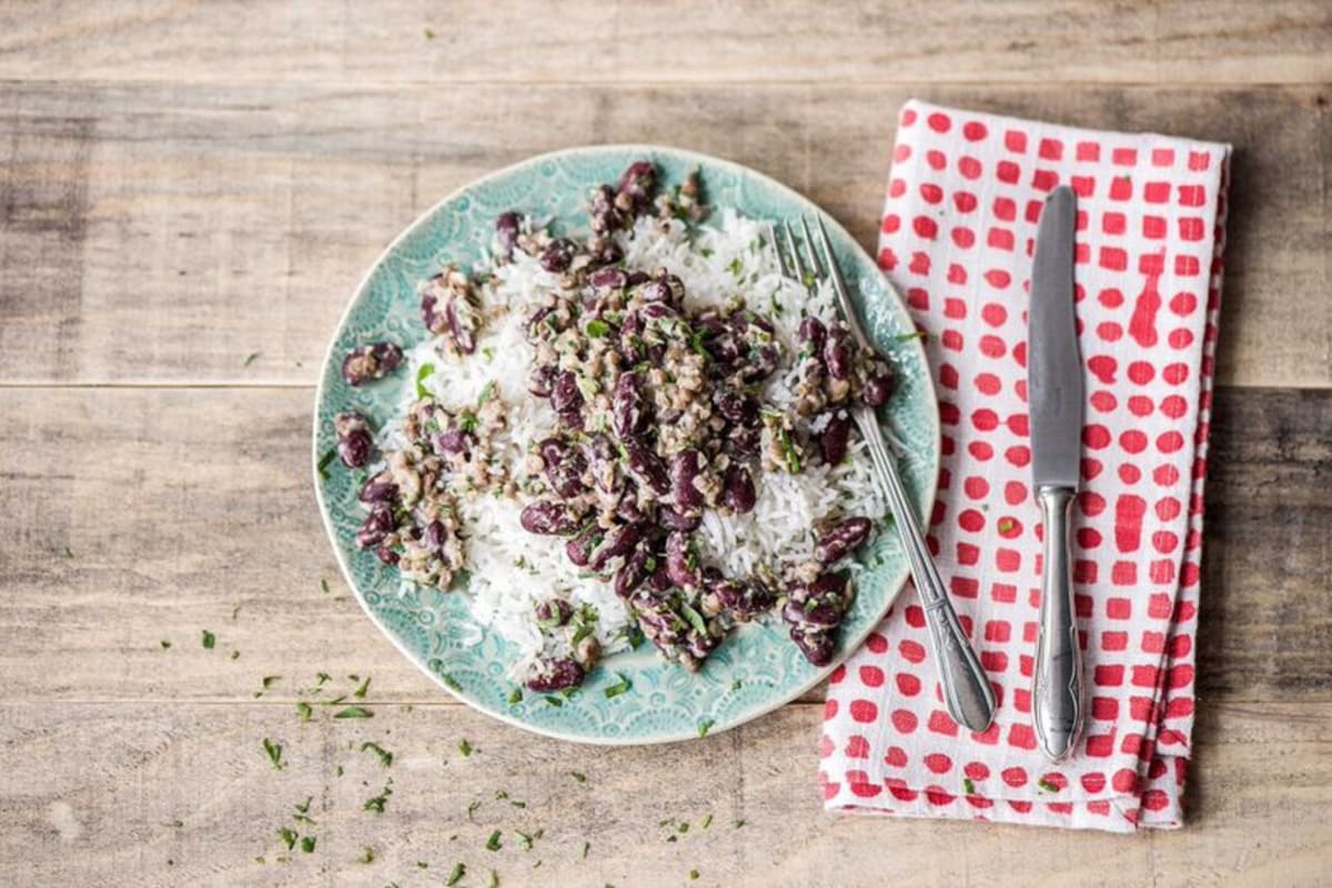 Hearty Lentil and Bean Stew with Ginger, Cilantro, and Basmati Rice