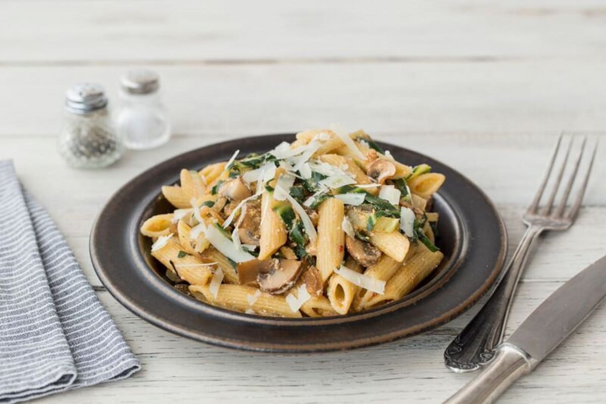 Swiss Chard & Wild Mushroom Penne with Chili and Parmesan